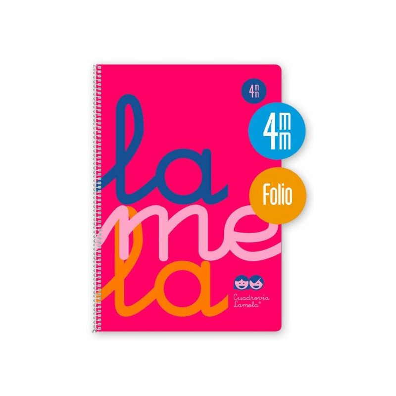 (7FTP004R) LAMELA CUADERNO ESPIRAL 80H FOLIO 90GR CUADROVÍA 4MM C/MARGEN CUBIERTA PP ROSA FLUORESCENTE