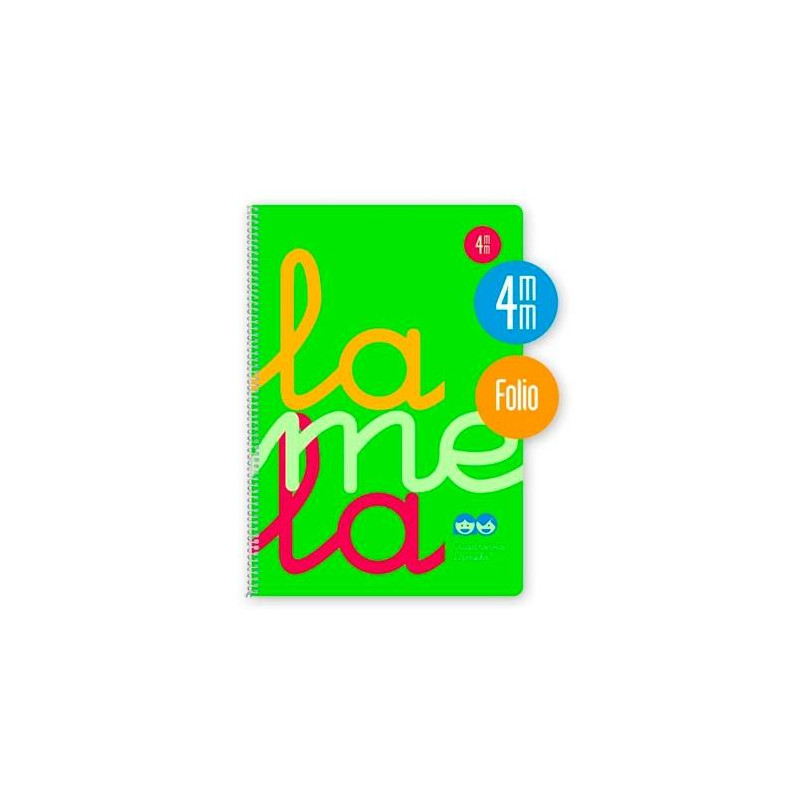 (7FTP004V) LAMELA CUADERNO ESPIRAL 80H FOLIO 90GR CUADROVÍA 4MM C/MARGEN CUBIERTA PP VERDE FLUORESCENTE