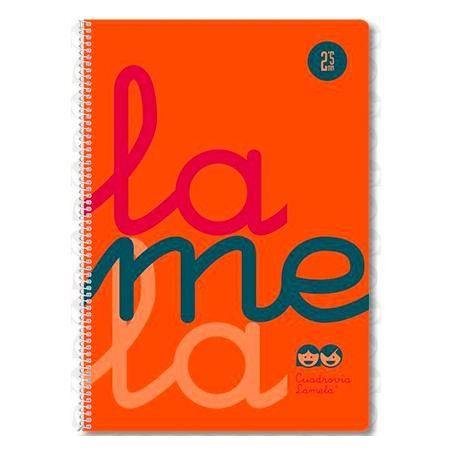 (7FTP005N) LAMELA CUADERNO ESPIRAL 80H FOLIO 90GR CUADROVÍA 5MM C/MARGEN CUBIERTA PP NARANJA FLUORESCENTE
