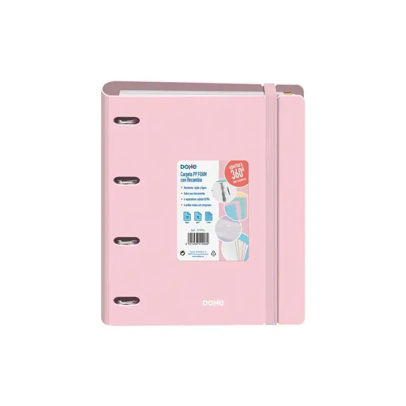 (51996) DOHE CARPETA ANILLAS MIXTAS 4X35MM RECAMBIO A4 100H 5X5MM 90GR 4 SEPARADORES POLYFOAM ROSA PASTEL