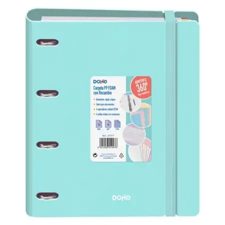 (51997) DOHE CARPETA ANILLAS MIXTAS 4X35MM RECAMBIO A4 100H 5X5MM 90GR 4 SEPARADORES POLYFOAM VERDE PASTEL