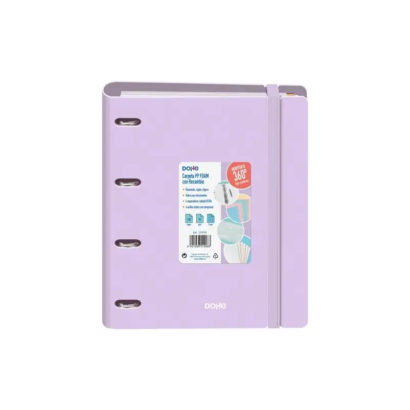 (51998) DOHE CARPETA ANILLAS MIXTAS 4X35MM RECAMBIO A4 100H 5X5MM 90GR 4 SEPARADORES POLYFOAM MORADO PASTEL