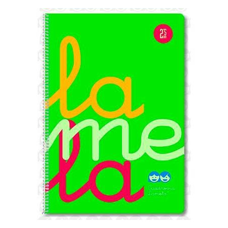 (7FTP005V) LAMELA CUADERNO ESPIRAL 80H FOLIO 90GR CUADROVÍA 5MM C/MARGEN CUBIERTA PP VERDE FLUORESCENTE