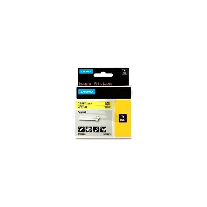 (18433) DYMO RHINO CINTA DE ETIQUETAS INDUSTRIAL ADHESIVA ID1-19 - NEGRO SOBRE AMARILLO - 19MMX5´5M NYLON FLEXIBLE (S0718470)