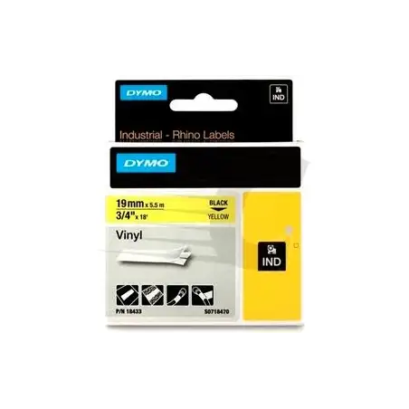 (18433) DYMO RHINO CINTA DE ETIQUETAS INDUSTRIAL ADHESIVA ID1-19 - NEGRO SOBRE AMARILLO - 19MMX5´5M NYLON FLEXIBLE (S0718470)
