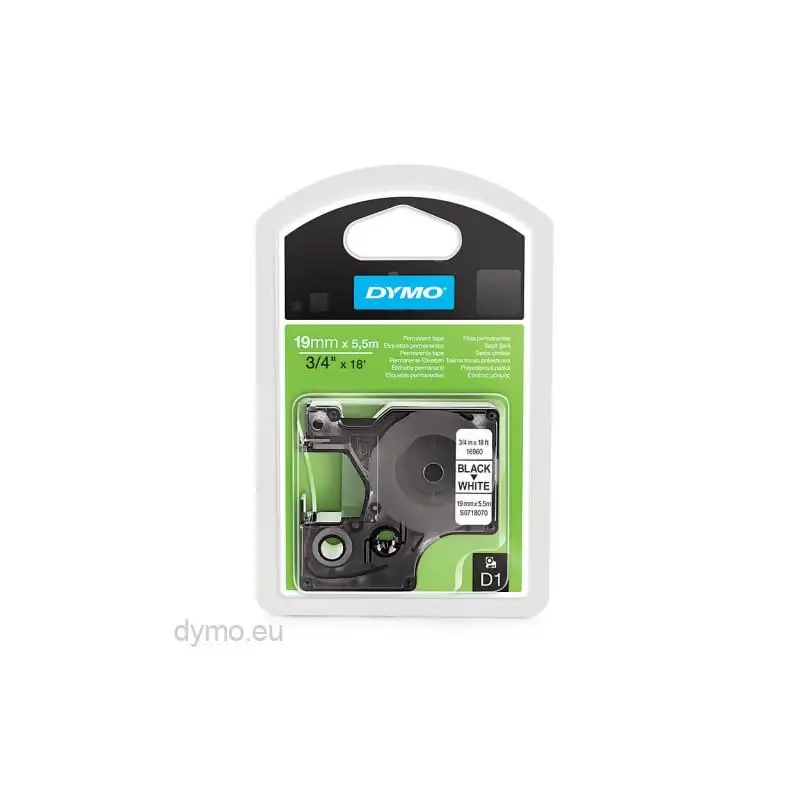 (S0718070) DYMO CINTA DE TRANSFERENCIA TÉRMICA D1 16960. ETIQUETAS ESTÁNDAR NEGRO SOBRE BLANCO DE 19MMX5