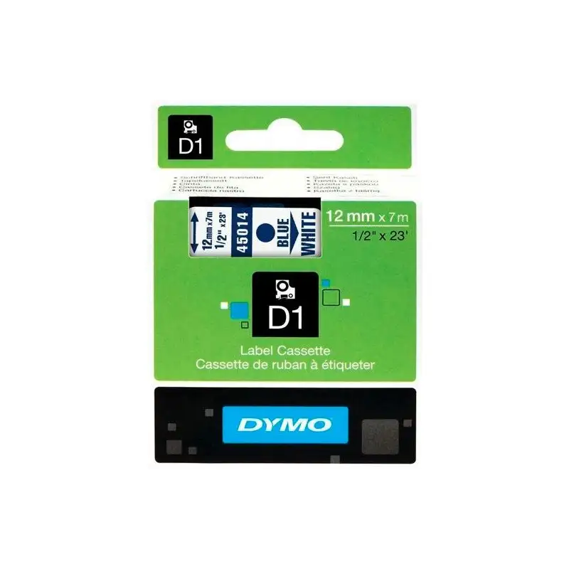 (S0720540) DYMO CINTA DE TRANSFERENCIA TERMICA D1 45014. ETIQUETAS ESTÁNDAR AZUL SOBRE BLANCO DE 12MMX7M. POLIESTER AUTOADHES...
