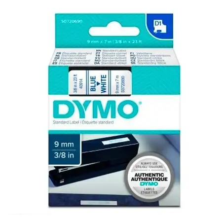 (S0720690) DYMO CINTA DE TRANSFERENCIA TERMICA D1 40914. AZUL SOBRE BLANCO DE 9MMX7M. POLIESTER AUTOADHESIVA