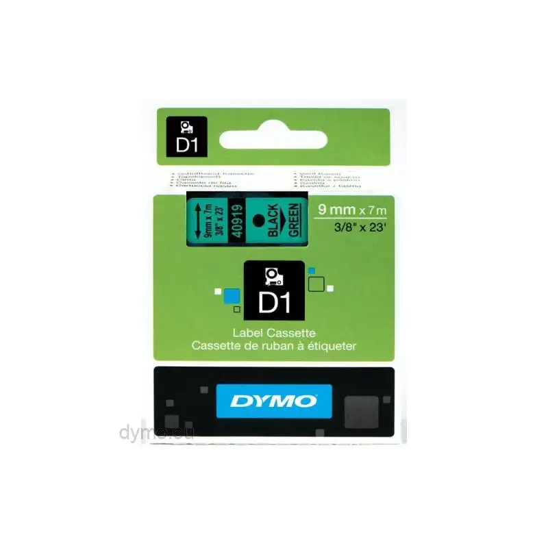 (S0720740) DYMO CINTA DE TRANSFERENCIA TERMICA D1 40919. NEGRO SOBRE VERDE DE 9MMX7M. POLIESTER AUTOADHESIVA