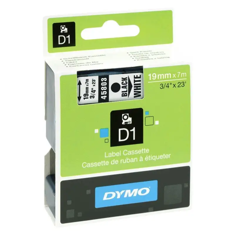 (S0720830) DYMO CINTA DE TRANSFERENCIA TERMICA D1 45803. ETIQUETAS ESTÁNDAR NEGRO SOBRE BLANCO DE 19MMX7M. POLIESTER AUTOADHE...