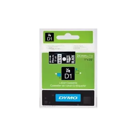 (S0721010) DYMO CINTA DE TRANSFERENCIA TERMICA D1 53721. ETIQUETAS ESTÁNDAR BLANCO SOBRE NEGRO DE 24MMX7M. POLIESTER AUTOADHE...