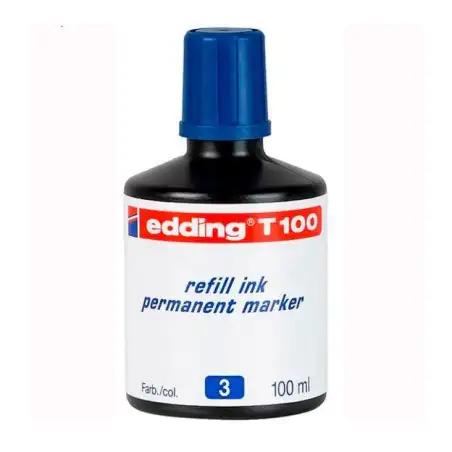 (T100-03) EDDING FRASCO DE TINTA T100 PARA ROTULADOR PERMANENTE 100ML AZUL