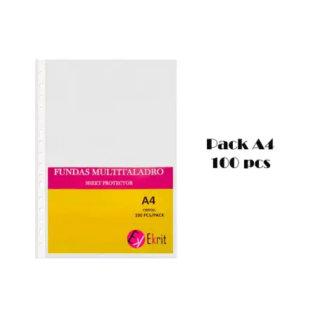 (SSP-100-80A) EKRIT FUNDAS MULTITALADRO 16 PP CRISTAL A4 80 MICRAS -BOLSA 100U-