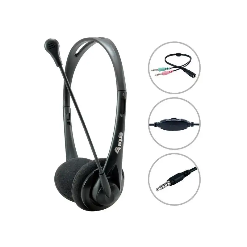 (245302) EQUIP AURICULARES ESTÉREO JACK 3.5MM ULTRALIGEROS CON MICRÓFONO FLEXIBLE AJUSTABLE NEGRO