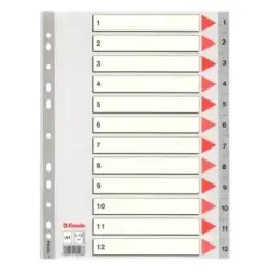 (100106) ESSELTE ÍNDICE NUMÉRICO MULTITALADRO SEPARADOR 1-12 POLIPROPILENO A4 GRIS CON CARÁTULA ÍNDICE CARTÓN COLOR