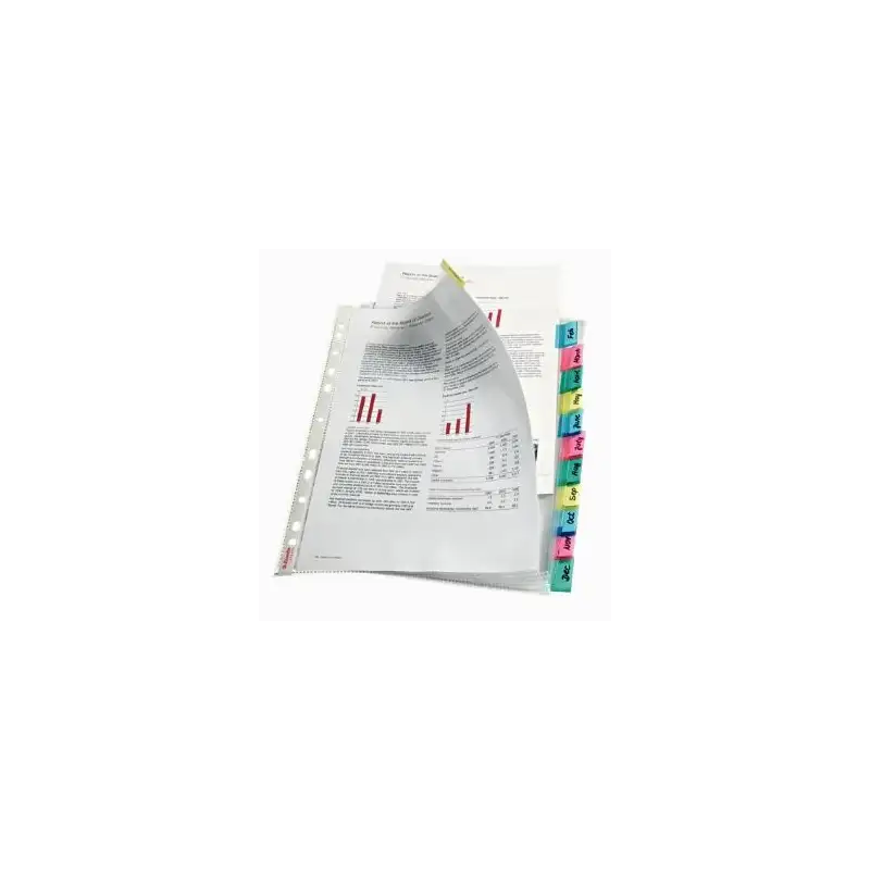 (414170) ESSELTE FUNDA MULTITALADRO 11 PP CRISTAL A4 85 MICRAS CON PESTAÑA ÍNDICE COLORES