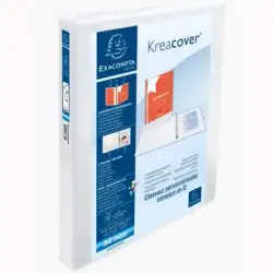 (51842E) EXACOMPTA CARPETA 4 ANILLAS MIXTAS 30MM KREACOVER FORRADA PP A4+ PERSONALIZABLE 3 BOLSOS EXTERIORES BLANCO
