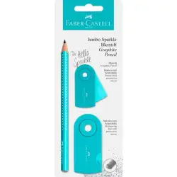 (111676) FABER CASTELL LÁPIZ DE GRAFITO JUMBO SPARKLE + GOMA DE BORRAR + AFILALÁPICES TURQUESA BLÍSTER