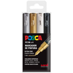 (182634669) POSCA ESTUCHE 4 MARCADORES  PC-1M/4C NO PERMANENTE PUNTA FINA 0.7MM C/SURTIDOS BWSG