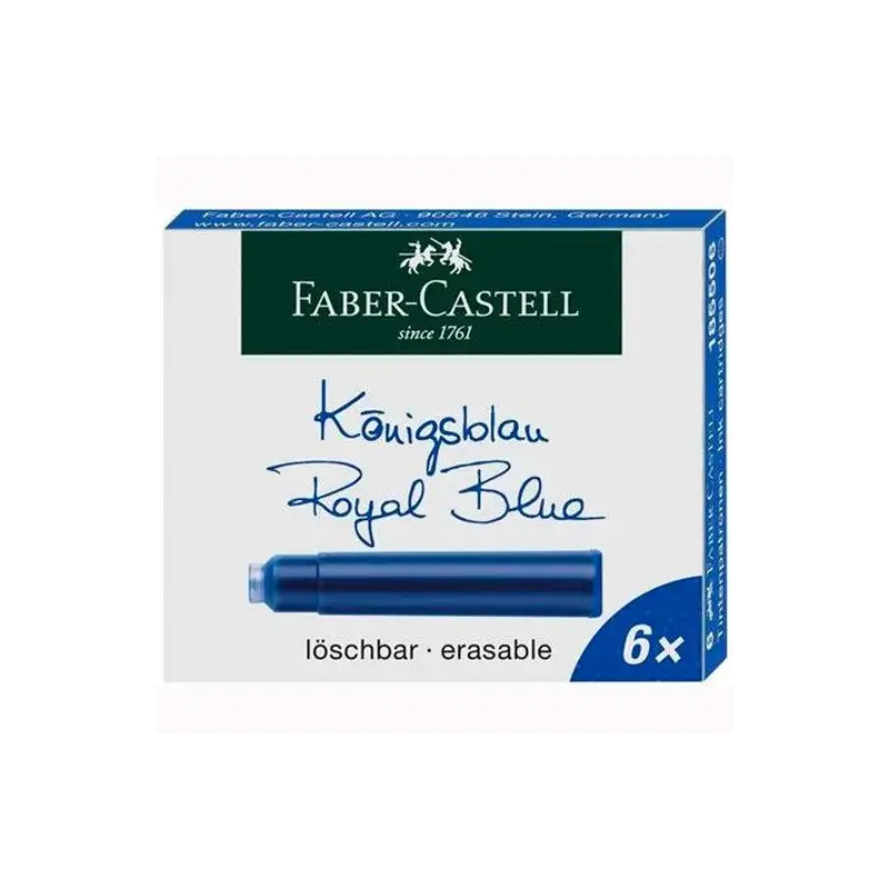 (185506) FABER CASTELL CARTUCHO TINTA BORRABLE AZUL ESTUCHE 6 UD