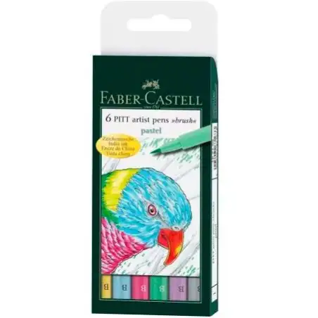 (167163) FABER CASTELL ROTULADORES PITT ARTIST PEN BRUSH PUNTA PINCEL C/SURTIDOS PASTEL ESTUCHE 6 UD