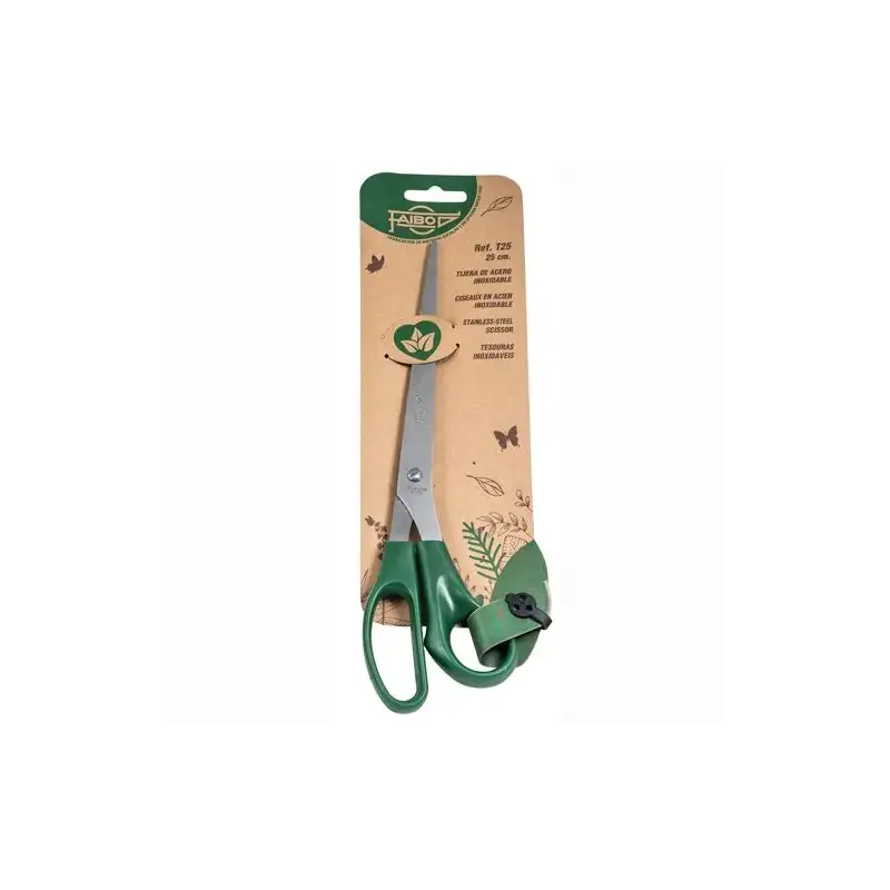 (T25) FAIBO TIJERAS OFICINA 25CM ASIMÉTRICAS MANGO DE PLÁSTICO VERDE OSCURO