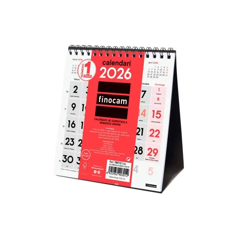(780130026) FINOCAM CALENDARIO DE SOBREMESA NÚMEROS GRANDES XS-140X150MM MV NEUTRO 2026 CATALÁN