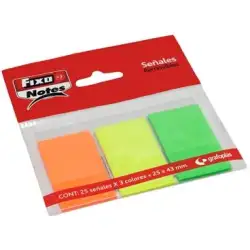 (65006280) FIXO MARCADORES ADHESIVOS BANDERITAS PET 25X43MM PACK 3 BLOC X 25H C/SURTIDOS NEÓN