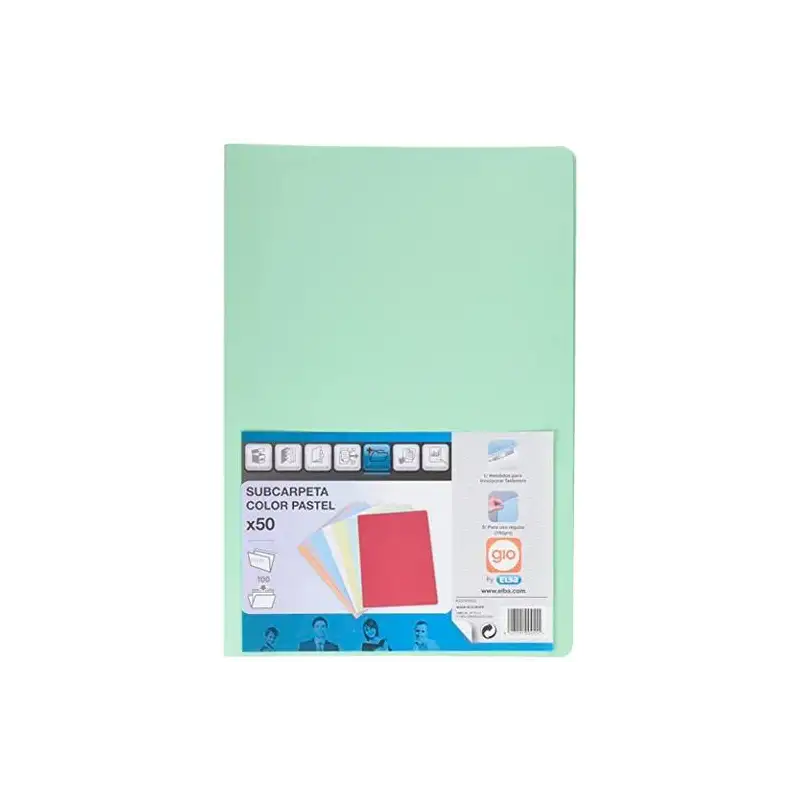 (400040609) GIO SUBCARPETA SIMPLE CARTULINA FOLIO 180GR VERDE PASTEL -50U-