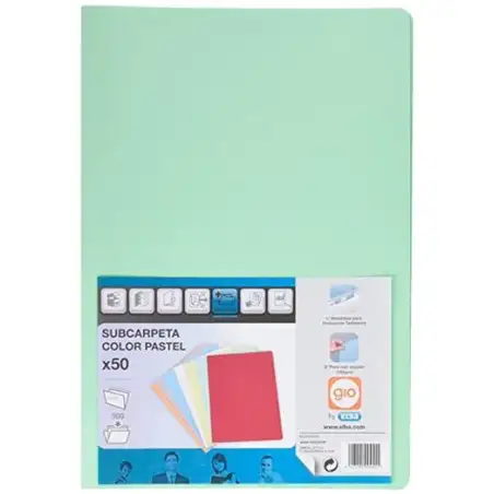 (400040609) GIO SUBCARPETA SIMPLE CARTULINA FOLIO 180GR VERDE PASTEL -50U-