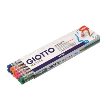 (F233200) GIOTTO LAPIZ MADERA CON GOMA HEXAGONAL GRAFITO NEGRO HB/2 -12U-