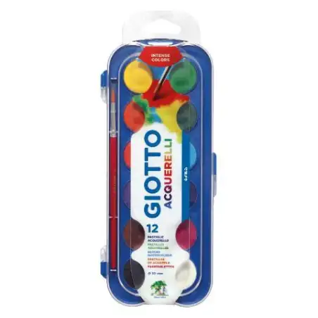 (F351200) GIOTTO ACUARELAS EN PASTILLAS 30MM CON PINCEL COLORES SURTIDOS ESTUCHE 12 UD
