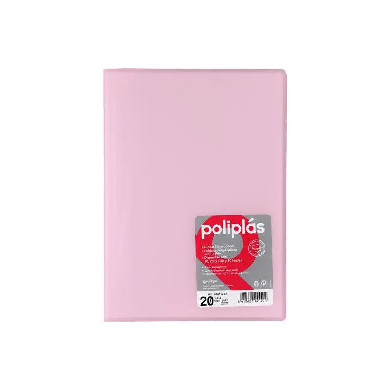 (01451293) GRAFOPLÁS CARPETA CON FUNDAS POLIPLÁS SOLDADAS FOLIO 20 FUNDAS PP SEMIRÍGIDO TRANSLÚCIDO ROSA SOFT