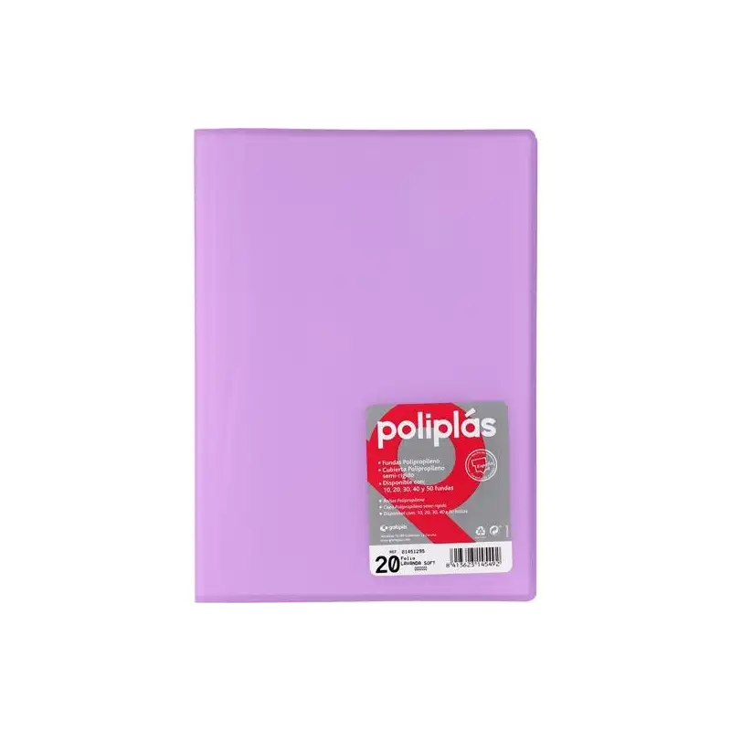 (01451295) GRAFOPLÁS CARPETA CON FUNDAS POLIPLÁS SOLDADAS FOLIO 20 FUNDAS PP SEMIRÍGIDO TRANSLÚCIDO LAVANDA SOFT