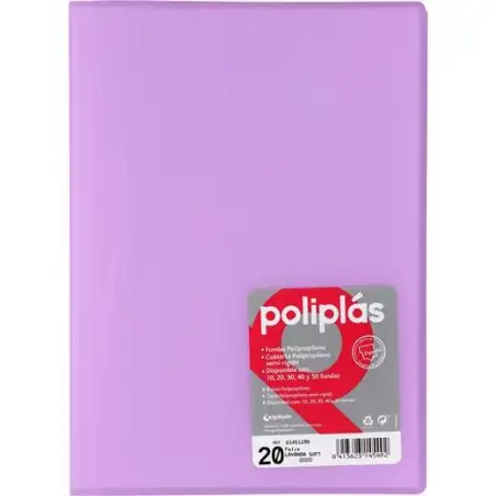 (01451295) GRAFOPLÁS CARPETA CON FUNDAS POLIPLÁS SOLDADAS FOLIO 20 FUNDAS PP SEMIRÍGIDO TRANSLÚCIDO LAVANDA SOFT