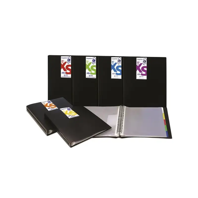 (39452010) GRAFOPLÁS CARPETA 20 FUNDAS ESPIRAL A4 EXTRAÍBLES CALIDAD EXTRA 5 SEPARADORES PP TRANSLÚCIDO RÍGIDO IN & OUT NEGRO