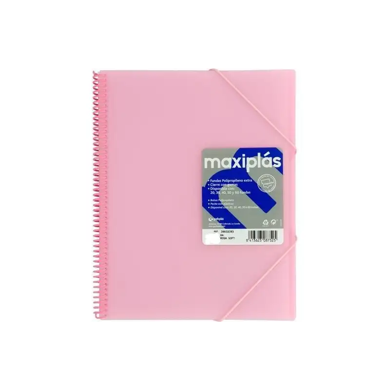 (39833093) GRAFOPLÁS CARPETA CON FUNDAS MAXIPLÁS ESPIRAL A4 30 FUNDAS C/SOBRE PP RÍGIDO TRANSLÚCIDO ROSA SOFT