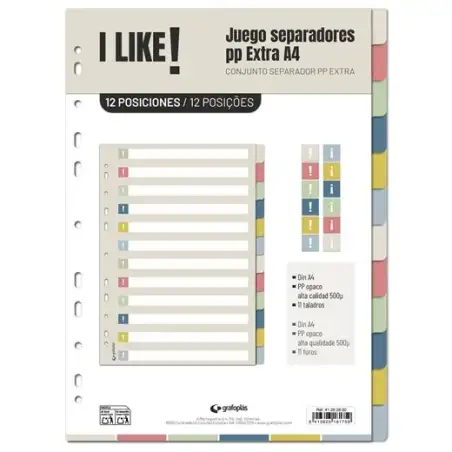 (41262800) GRAFOPLÁS SEPARADORES 12 POSICIONES A4 11 TALADROS PP I LIKE 3