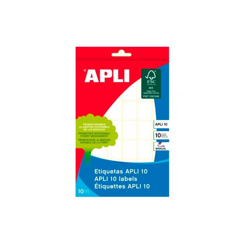 (01639) APLI ETIQUETAS ADHESIVAS 16X22MM ESCRITURA MANUAL C/ROMOS 42 X 10H BLANCO