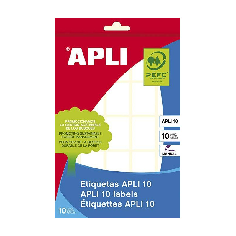 (01640) APLI ETIQUETAS ADHESIVAS 19X27MM ESCRITURA MANUAL C/ROMOS 25 X 10H BLANCO