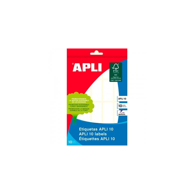 (01641) APLI ETIQUETAS ADHESIVAS 19X40MM ESCRITURA MANUAL C/ROMOS 20 X 10H BLANCO