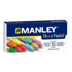 (MNC00044) MANLEY ESTUCHE DE 10 CERAS BLANDAS 60MM C/SURTIDOS FLUORESCENTES Y PASTEL