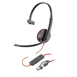(8X214A6) HP POLY AURICULARES BLACKWIRE C3210 DIADEMA MONOAURAL MICRÓFONO CONTROL DE VOLUMEN CABLE USB A/C