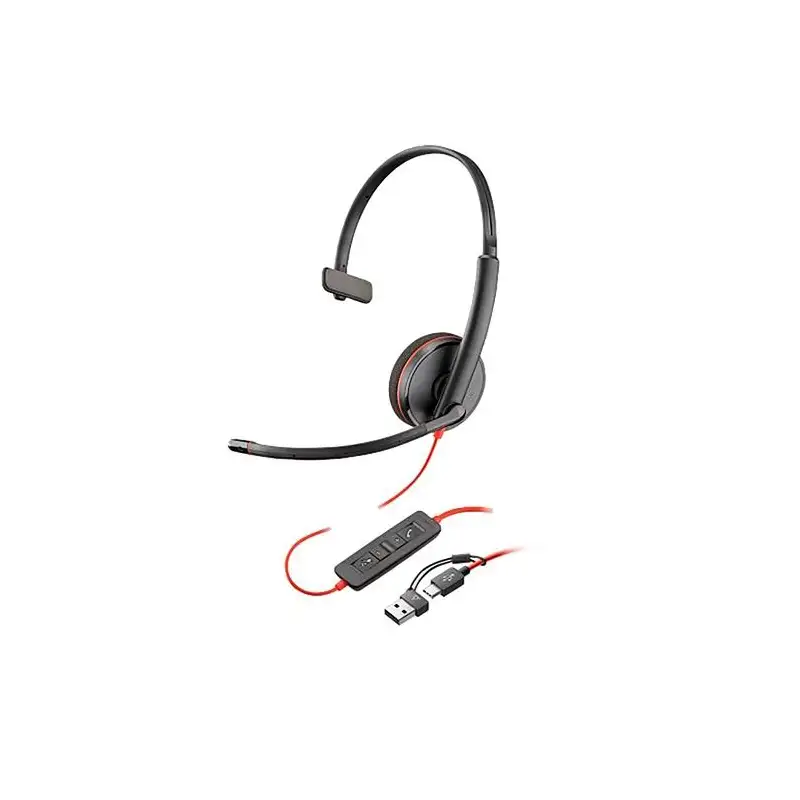 (8X214A6) HP POLY AURICULARES BLACKWIRE C3210 DIADEMA MONOAURAL MICRÓFONO CONTROL DE VOLUMEN CABLE USB A/C
