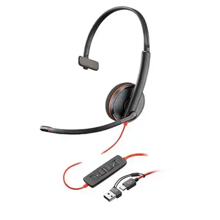 (8X214A6) HP POLY AURICULARES BLACKWIRE C3210 DIADEMA MONOAURAL MICRÓFONO CONTROL DE VOLUMEN CABLE USB A/C