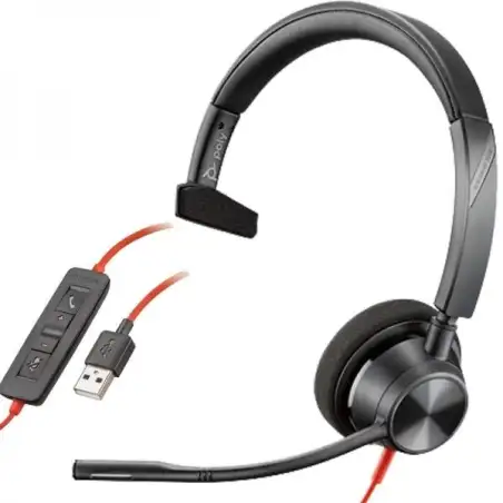 (8X216AA) HP POLY AURICULARES BLACKWIRE C3310 DIADEMA MONOAURAL C/ MICRÓFONO CONTROL DE VOLUMEN CABLE USB NEGRO