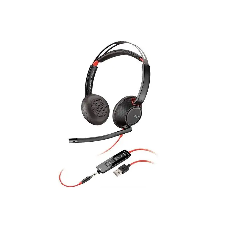 (8X231A6) HP POLY AURICULARES BLACKWIRE 5220 DIADEMA BINAURAL C/ MICRÓFONO CONTROL DE VOLUMEN CABLE USB+JACK 3