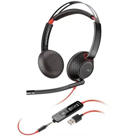 (8X231A6) HP POLY AURICULARES BLACKWIRE 5220 DIADEMA BINAURAL C/ MICRÓFONO CONTROL DE VOLUMEN CABLE USB+JACK 3