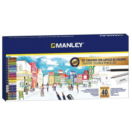 (MLA00040) MANLEY SET CREATIVO LÁPICES DE COLORES 40 PIEZAS SURTIDO