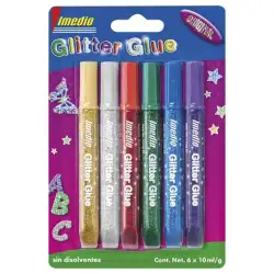 (7001469) IMEDIO ADHESIVO GLITTER GLUE ORIGINAL TUBO 10ML SIN DISOLVENTES BLÍSTER 6 UD C/SURTIDOS